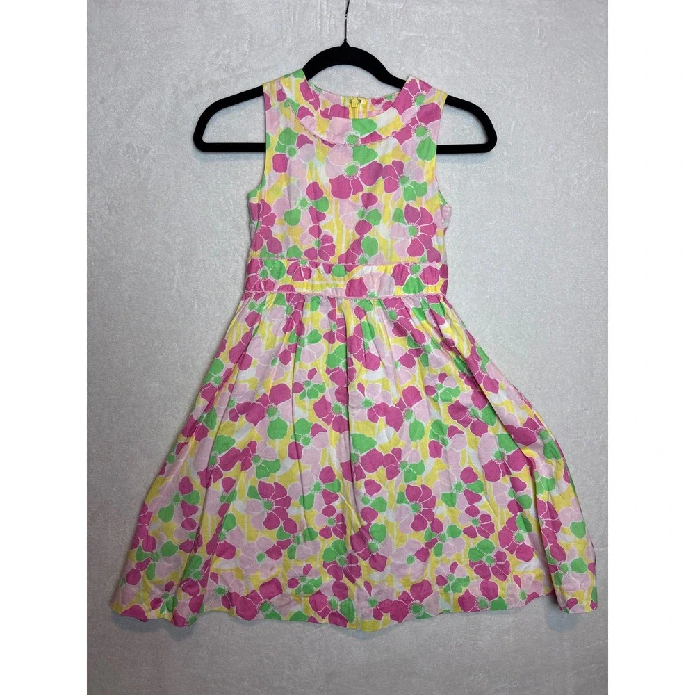 Lilly Pulitzer Girls Rainforest Pink Yellow Green Floral Cotton Dress Size 8